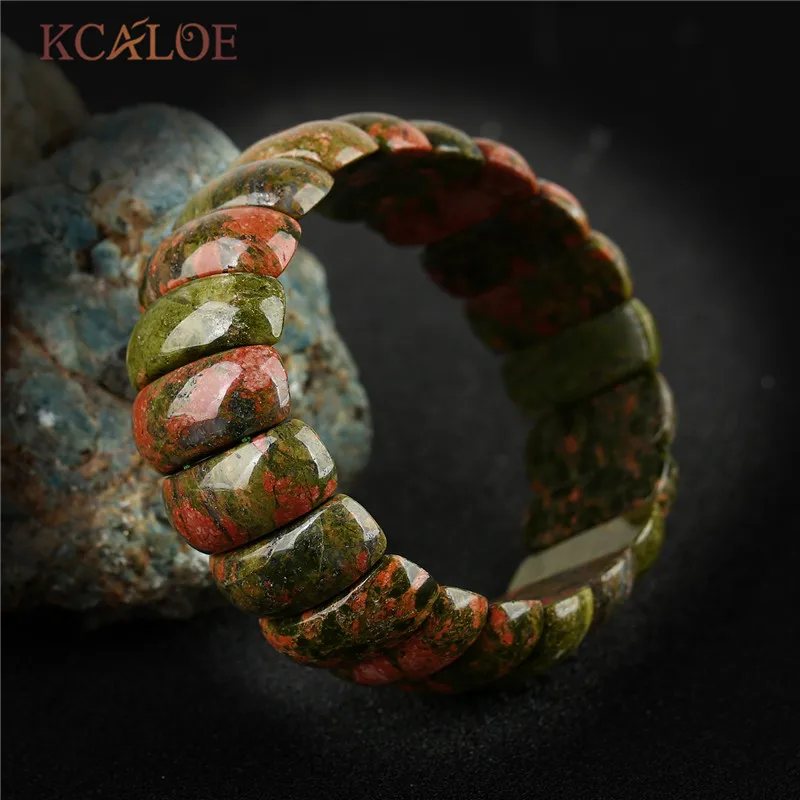 green stone KCALOE, Фиолетовый Кристалл, полудрагоценные камни, эластичные браслеты на запястье, широкий натуральный камень, женский браслет, ювелирные изделия - Окраска металла: green stone
