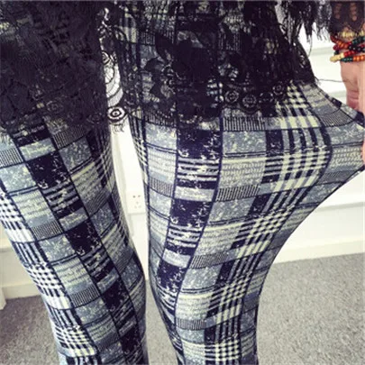 Blue plaid YSDNCHI леггинсы с принтами новые летние фитнес леггинсы этнические картины Брюки в цветочек высокие эластичные леггинсы штаны с высокой талией - Цвет: Blue plaid