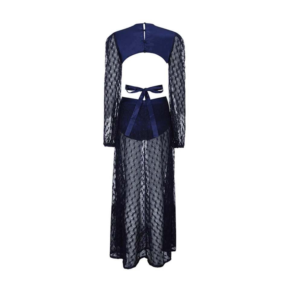 2019 летнее новое женское сексуальное темно синее длинное платье с длинным рукавом