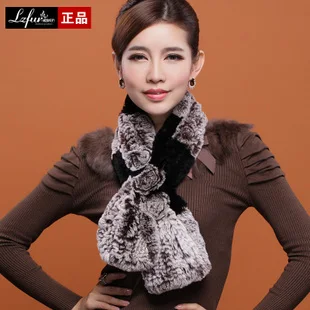 (TopFurMall) женские модные настоящие вязаные шарфы из меха кролика рекс с цветочным