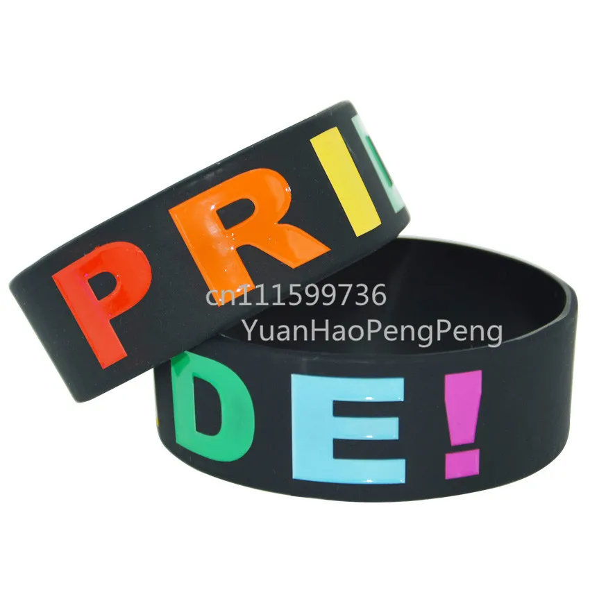 25pcs/lot Gay Pride Rainbow Colour Logo Silicone Debossed Filled in Wristband Bracelet |