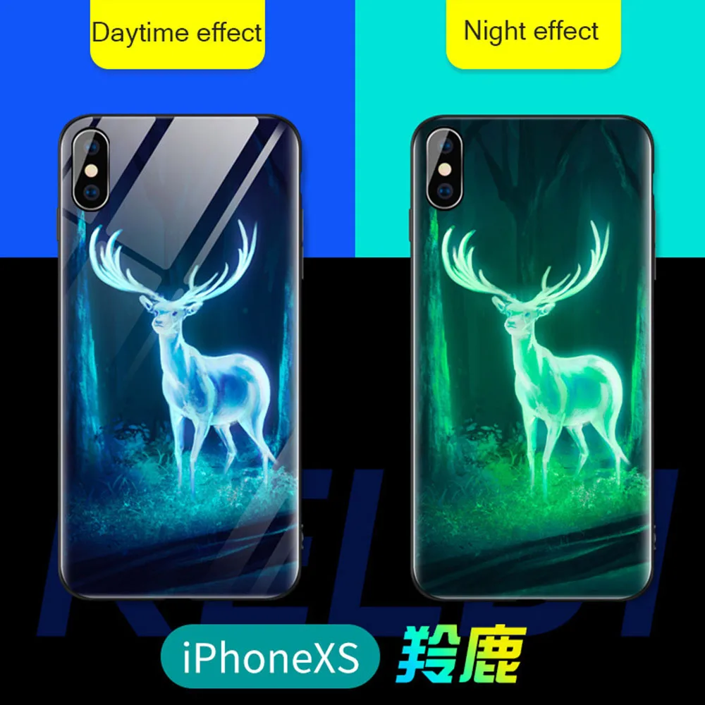 Светящийся чехол для телефона iPhone XR XS Max X 8 7 6S 6 Plus 5 5S SE из закаленного стекла