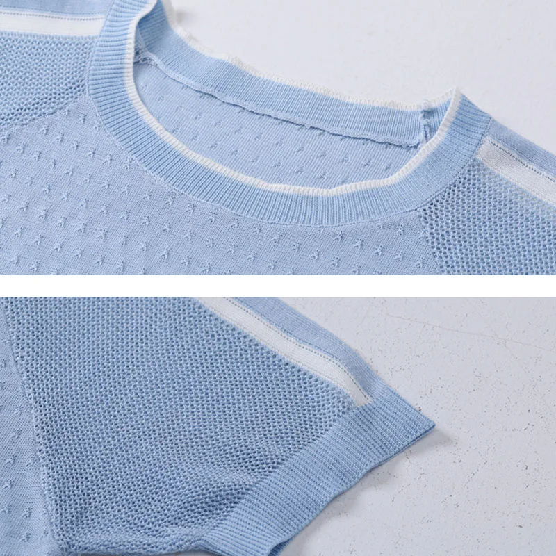 Женские летние топы с коротким рукавом вязанные модные пуловеры 2019 женские