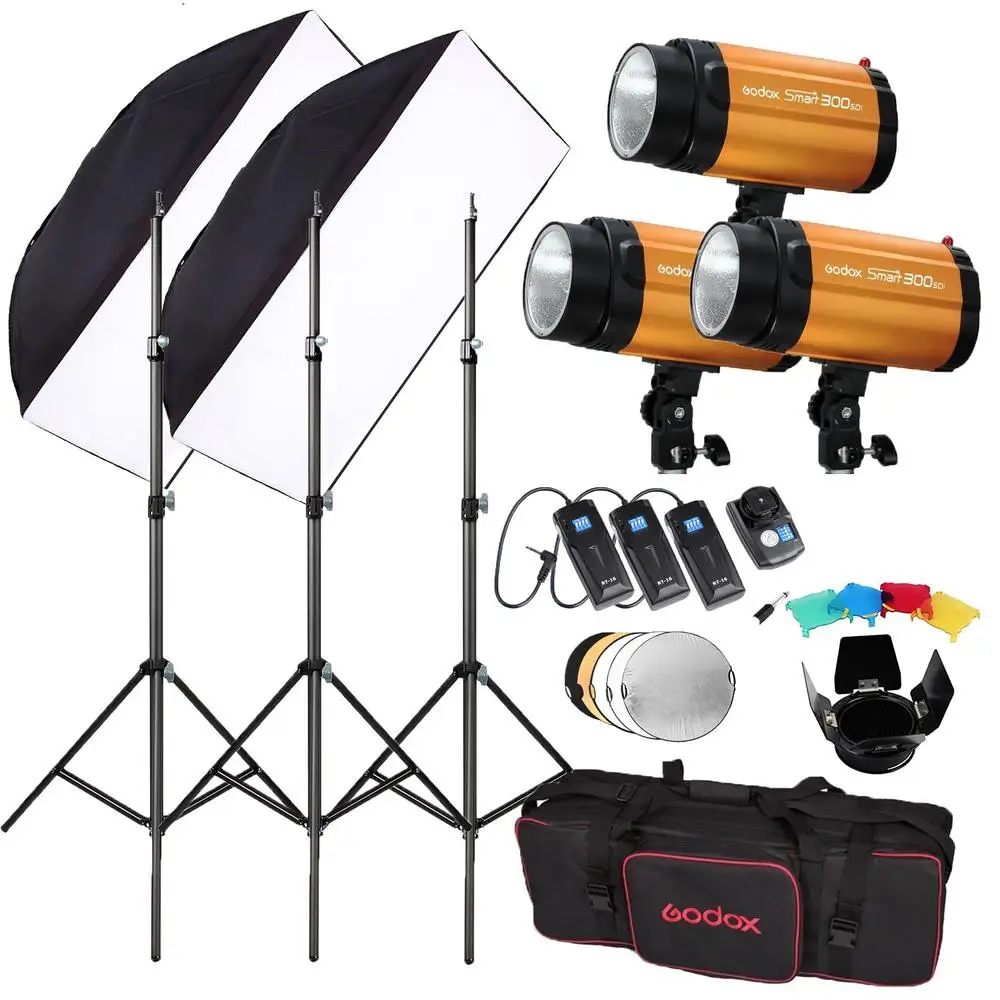 

Студисветильник осветитель Godox 300SDI, 900 Вт (300Wx3), триггер вспышки, диффузор RT-16 + 50x70 + комплект стробоскопов для фотосъемки
