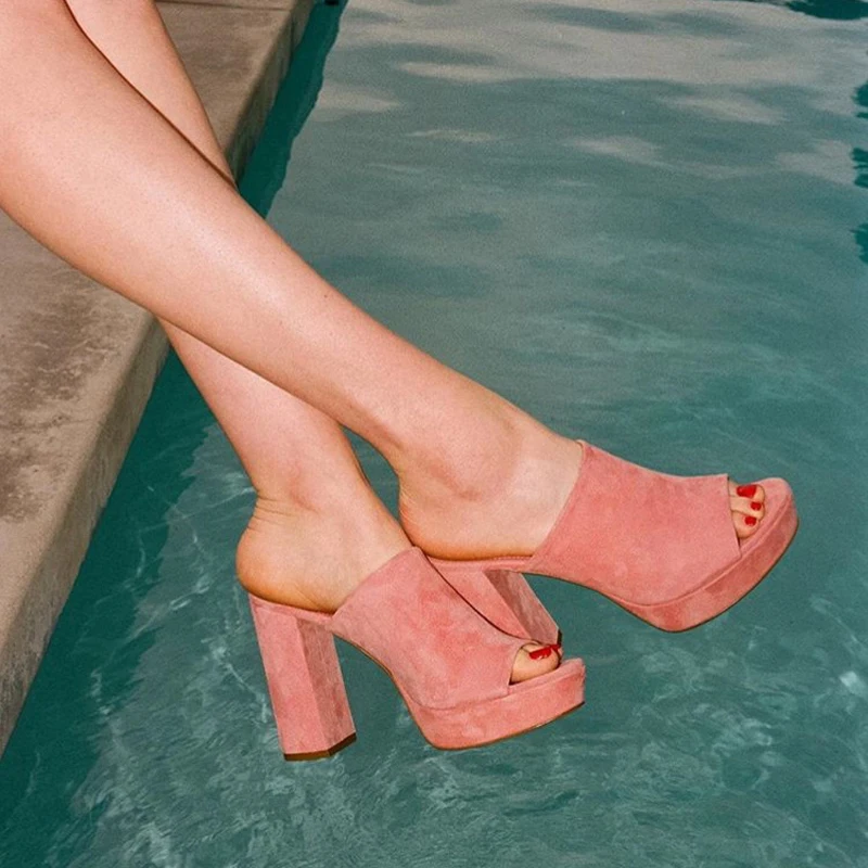 Женские замшевые босоножки Teahoo летние мюли из натуральной кожи в стиле ретро без