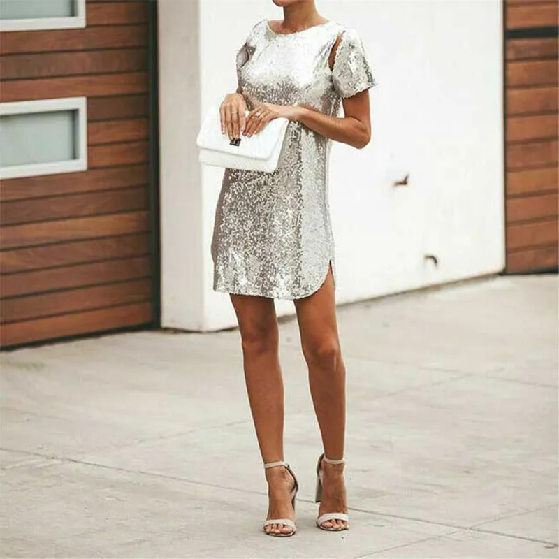 Новинка модное женское блестящее платье с открытой спиной и блестками Короткое