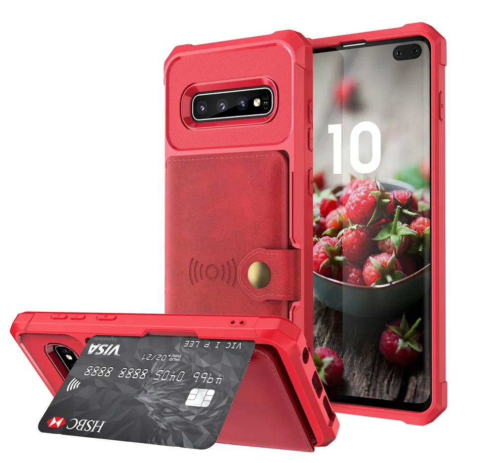 Red 3 dai Противоударный чехол для samsung S10 S9 Plus10e кожаный бумажник кредитный держатель для карт подставка силиконовый защитный чехол для Galaxy Note 9 - Цвет: Red 3 dai
