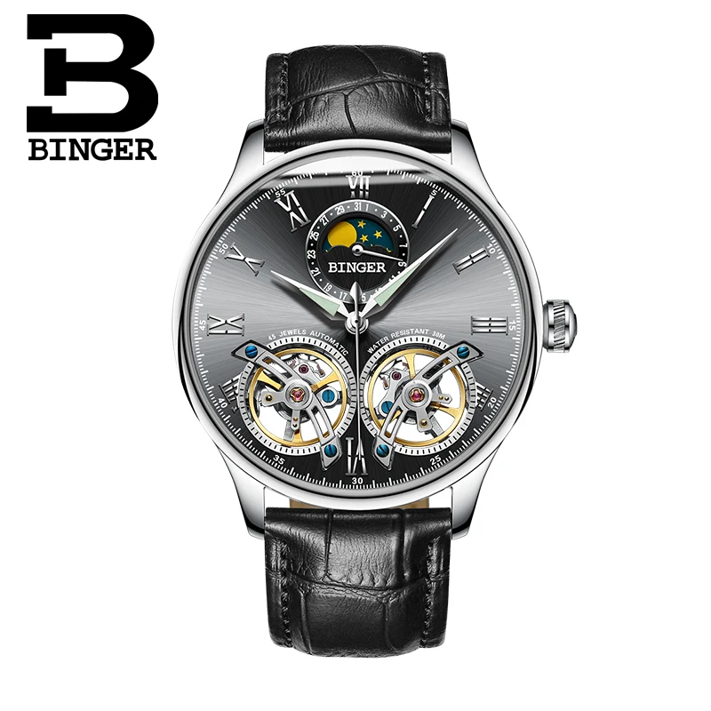 Швейцарские мужские часы роскошные брендовые водонепроницаемые BINGER Sapphire Toubillon