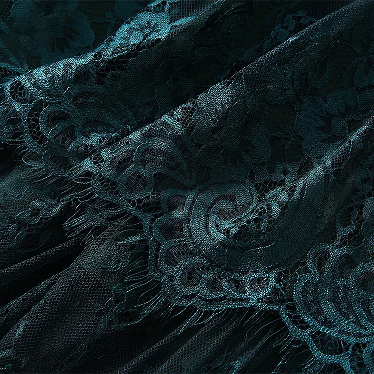 2019 Весна длинный рукав кружева Ruched Вечерние Платье черный и зеленый Лоскутная