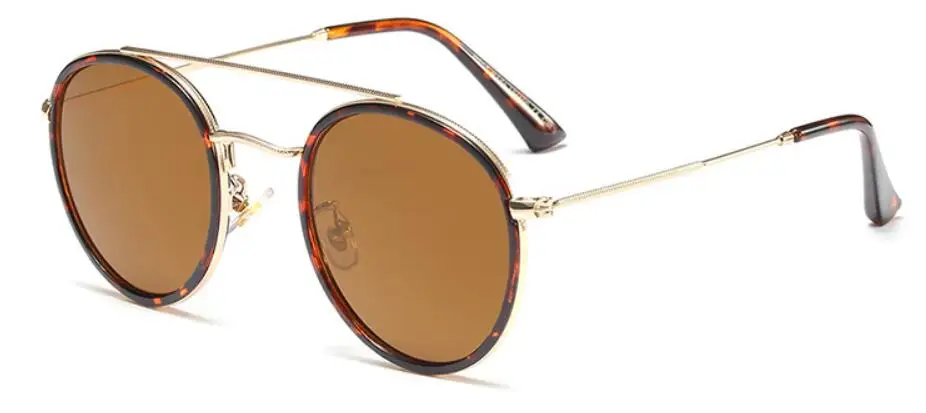 C13 leopard brown Круглые Солнцезащитные очки с двойным мостом, унисекс, Плоские линзы, черные солнцезащитные очки, роскошные, модные маленькие круглые солнцезащитные очки для женщин и мужчин, uv400 - Цвет линз: C13 leopard brown