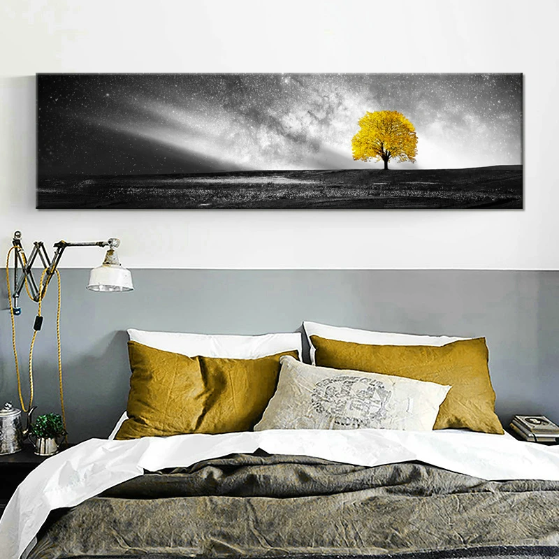 Nordic Yellow Landscape Black White Canvas Painting Posters And Print Wall Art Pictures For Living Room Bedroom Modern Decor | Дом и сад