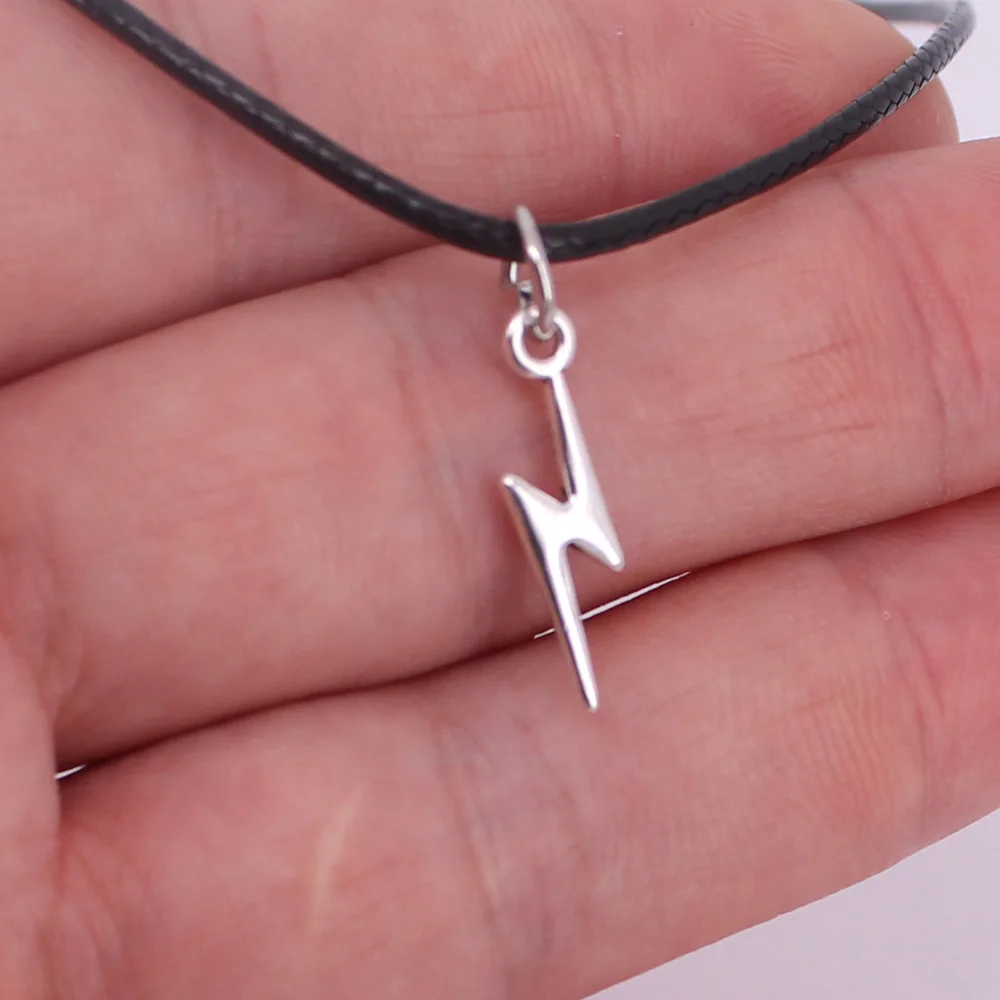 Hzew кожаная веревка серебряный цвет подвеска с молнией ожерелье молния