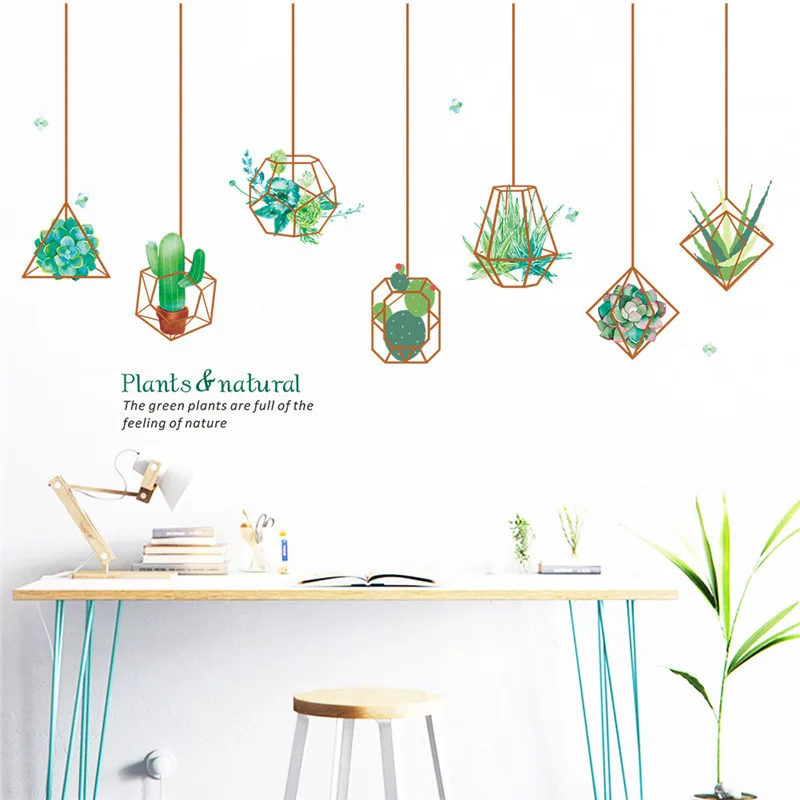 Зеленая суккулентная настенная наклейка домашний декор для гостиной фоновая ПВХ