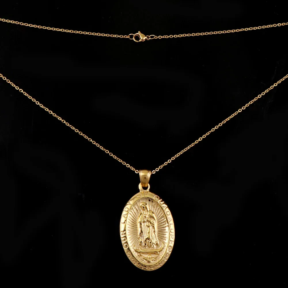 Gold 3 цвета, религиозное ювелирное ожерелье "OUR LADY OF GUADALUPE", женские и мужские модные аксессуары, религиозное ожерелье Девы Марии, кулон - Окраска металла: Gold