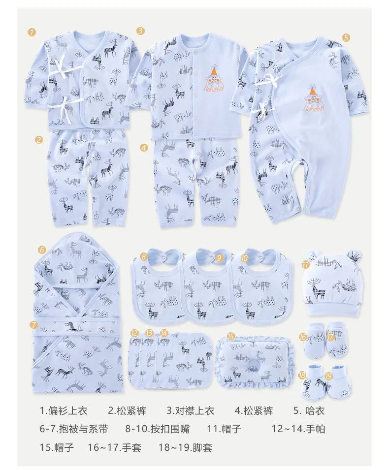 19 шт./компл. комплект одежды для новорожденных из натурального хлопка |