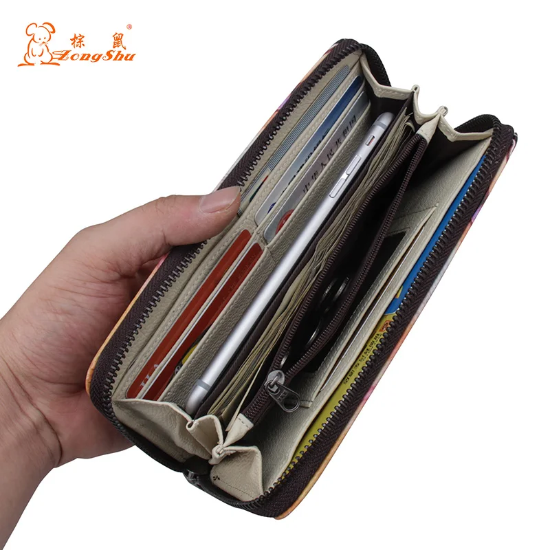 Genuine Leather&ampPU lady's long purse Wallet Floral Printed Purse Portable Money Bag Card Holder fold Coin | Багаж и сумки