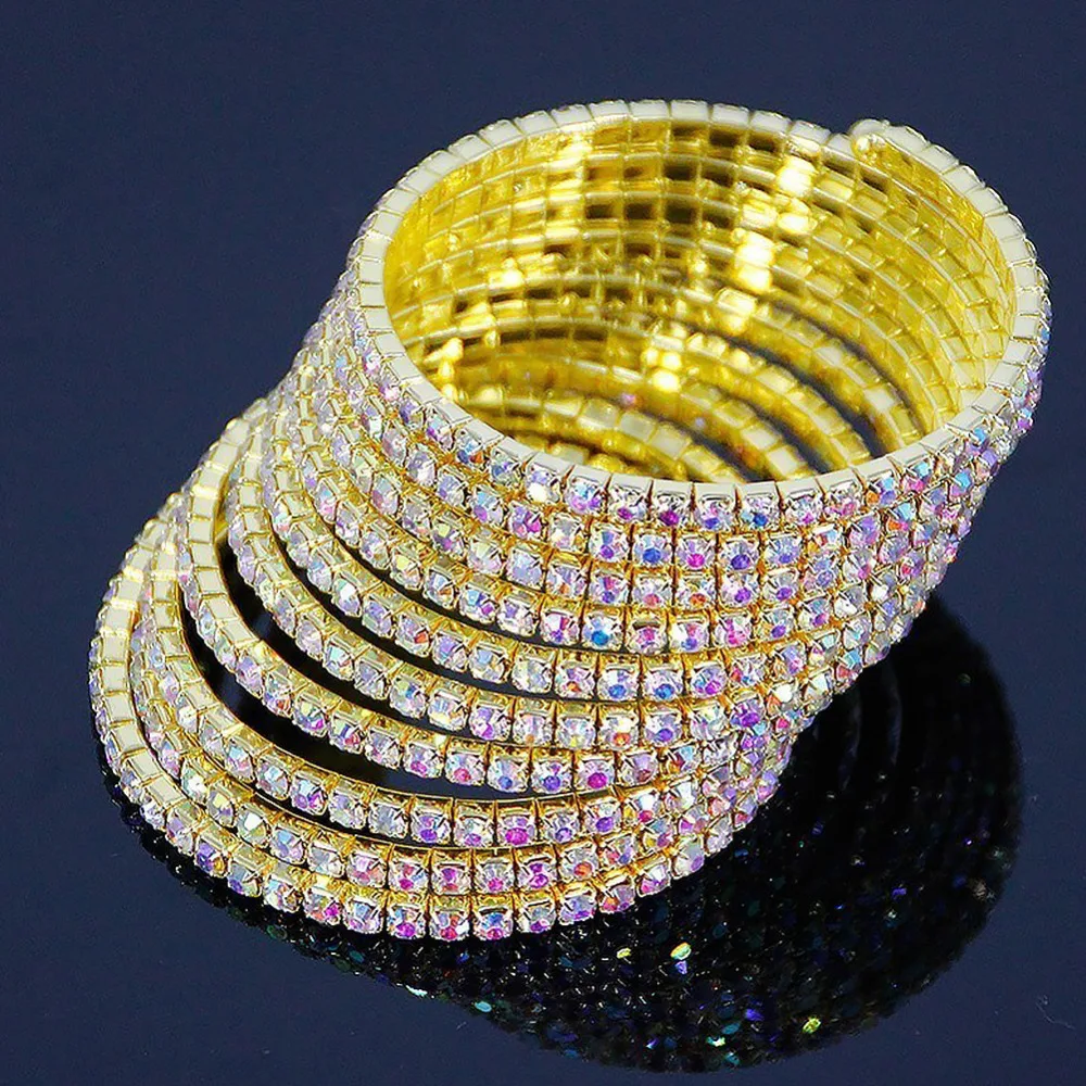 Женский растягивающийся браслет StoneFans Круглый Теннисный с кристаллами и