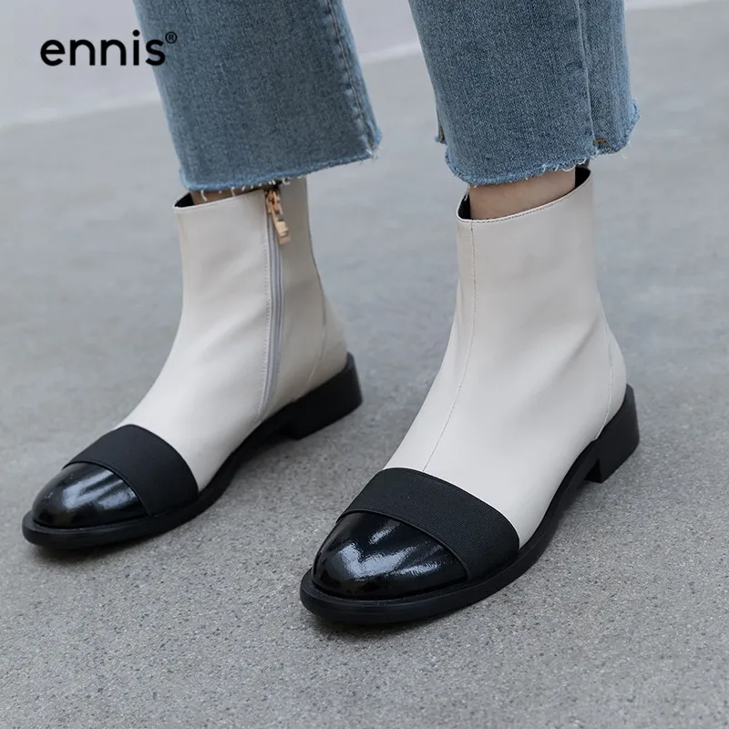 ENNIS/; черные ботинки на плоской подошве; женские ботинки из натуральной кожи; Осенняя обувь на низком каблуке; белые дизайнерские женские ботинки «Челси»; модная обувь; A962