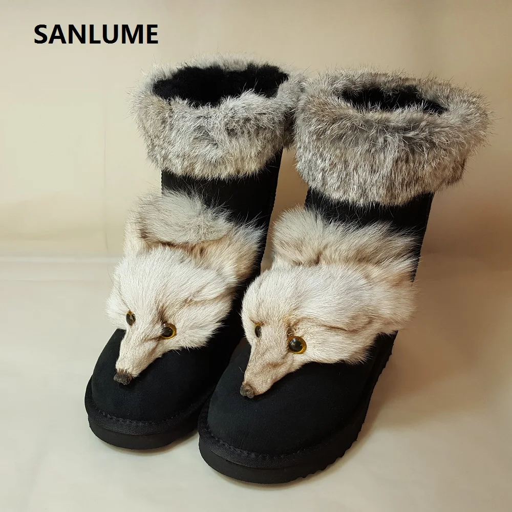 SANLUME/женские зимние ботинки из овечьей кожи на меху Коллекция 100% года сапоги с