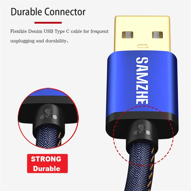 SAMZHE USB 2,0 Тип usb C кабель джинсы ткань 5V 2A кабель для быстрой зарядки из джинсовой ткани плетеный телефонный кабель для зарядки и передачи данных для Xiaomi huawei Letv samsung