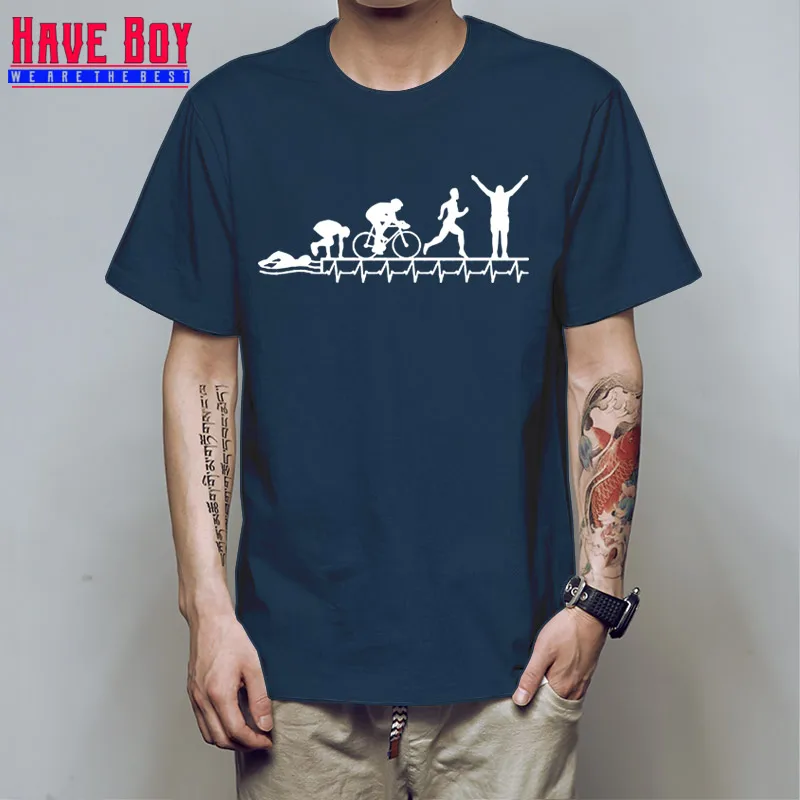HAVE BOY Triathlon Ironman футболка для мужчин Триатлон сердцебиение Эволюция футболка для мужчин наряд Графический Мужской HB541