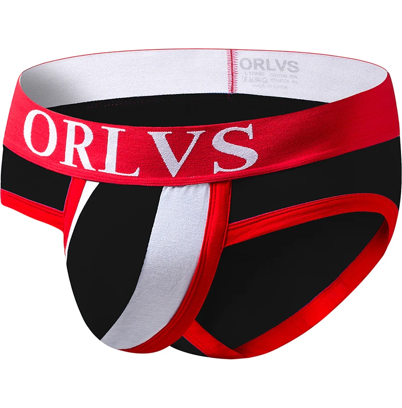 Мужские трусы брифы в полоску ORLVS желтые мягкие слипы из хлопка 16 цветов для геев