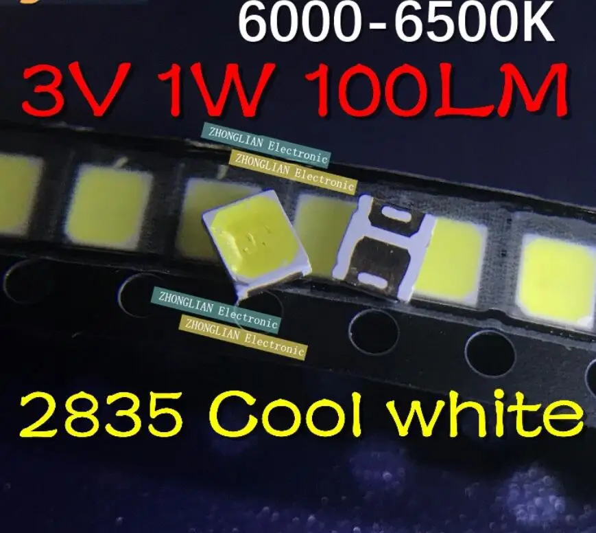 

200PCS/Lot SMD 2835 3.5*2.8*0.8MM LED Beads Cool white 3V 1W 100LM 6000-6500K