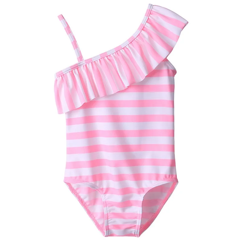 S278 pink stipes BAOHULU/Детское платье купальный костюм для девочек с цветочным принтом и фламинго цельный костюм в полоску, детская пляжная одежда, купальный костюм - Цвет: S278 pink stipes