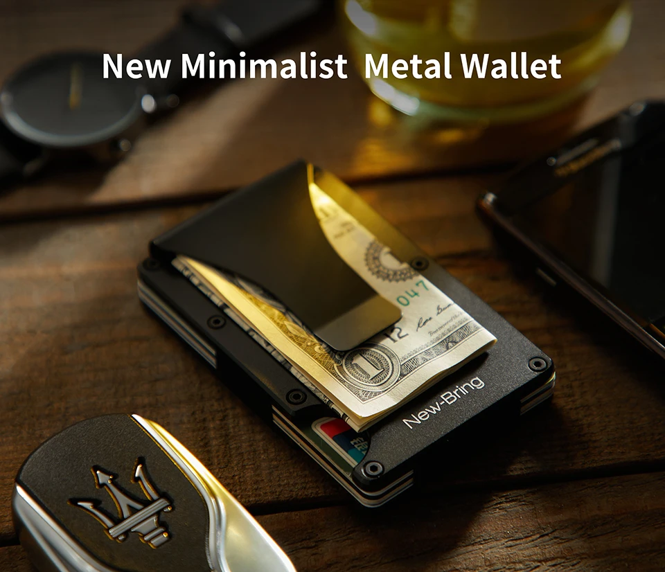 NewBring Металлический Мини зажим для денег модный бренд черный белый держатель для кредитных карт ID с RFID Анти-Вор кошелек для мужчин
