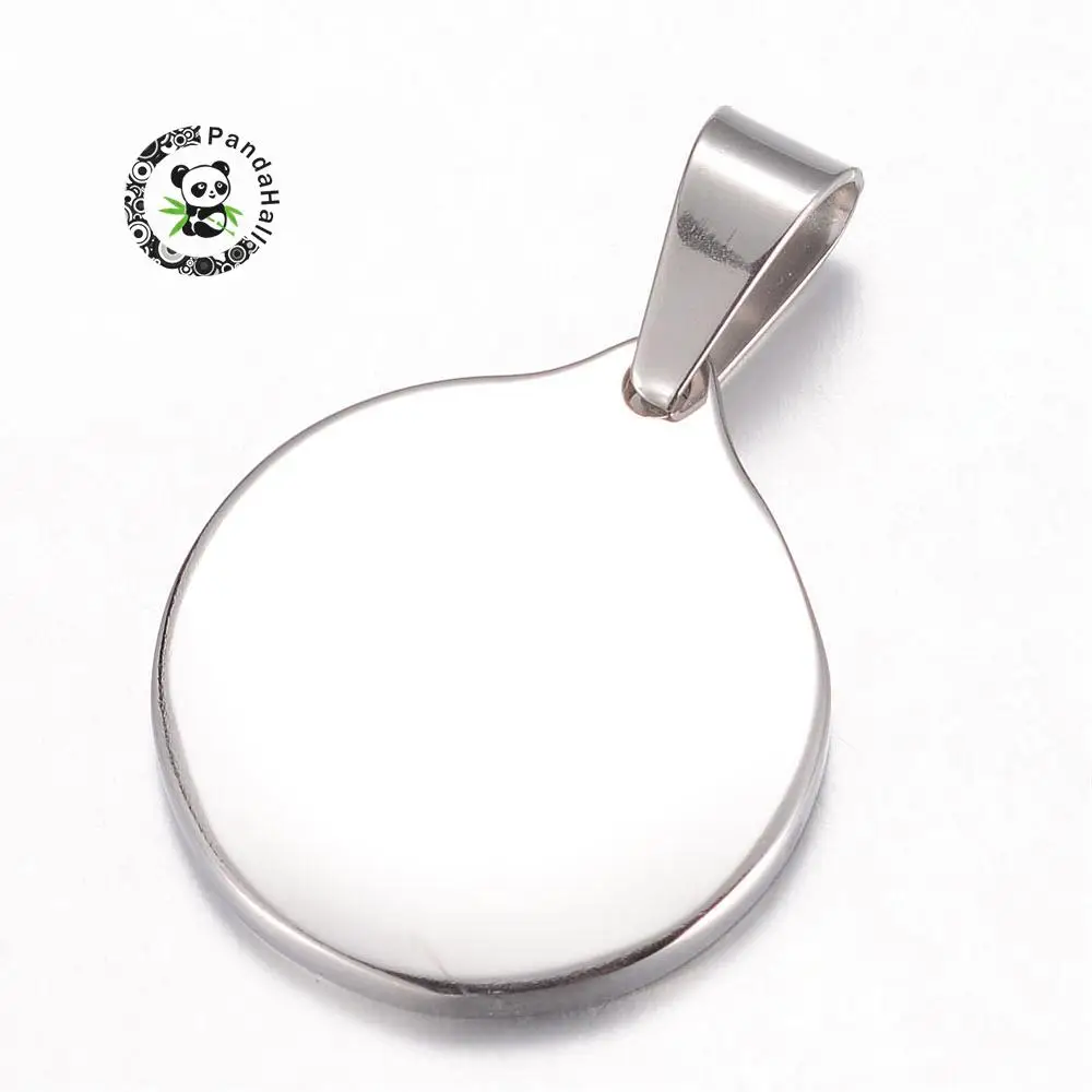 

304 Stainless Steel Pendants, Flat Round, Stainless Steel Color, 26x23x2.5mm, Hole: 9x5mm F70