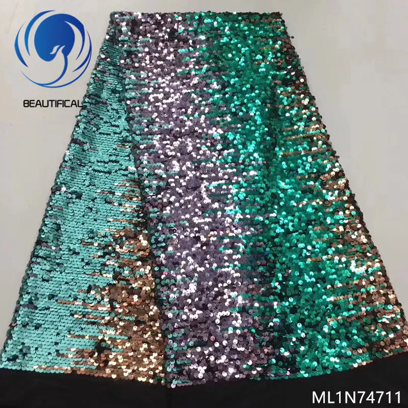 ML1N74711 BEAUTIFICAL французский блестки tull ткани 5 ярдов нигерийской свадебной вечеринки тюль кружевной ткани Французский ML1N747 - Цвет: ML1N74711