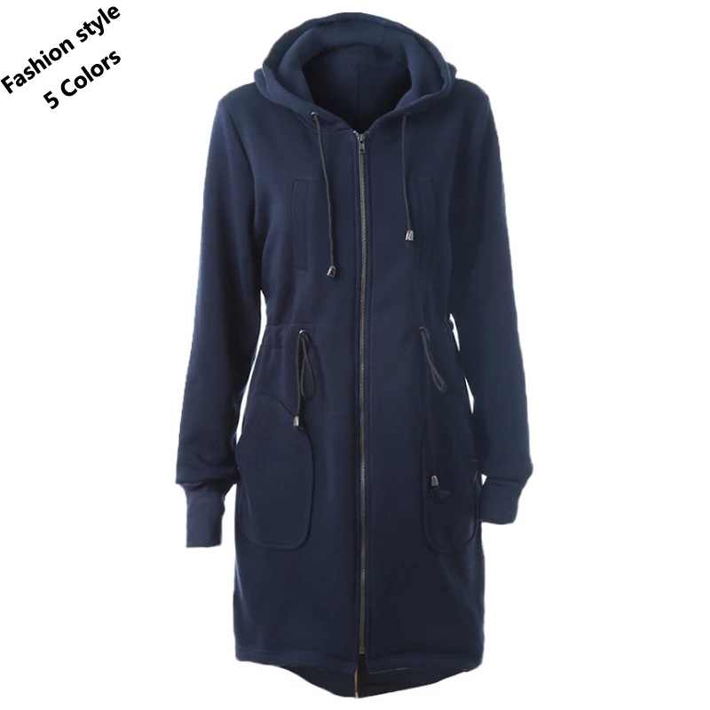 Бесплатная доставка 2018 женские толстовки средней длины с капюшоном на молнии