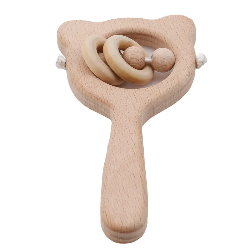 bead wood ring Игрушки для малышей из бука, с медведем, для прорезывания зубов, с деревянным кольцом, можно жевать бусины, детские погремушки, для игры в тренажерный зал, Монтессори, игрушки для коляски - Цвет: bead wood ring