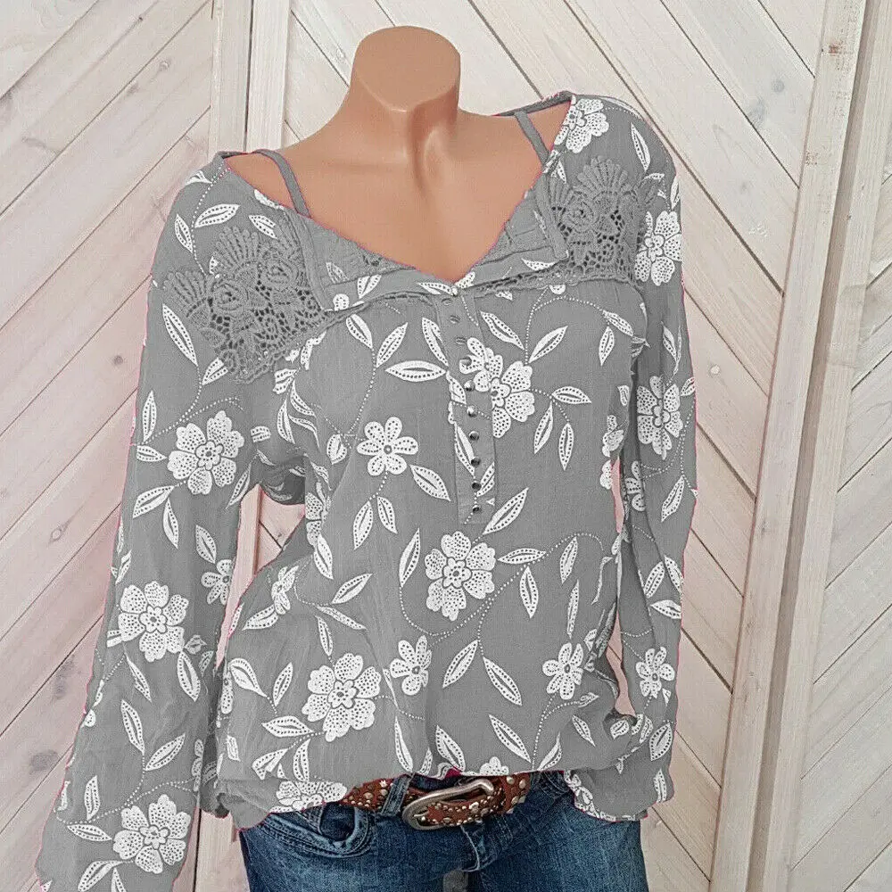 Новая женская модная Повседневная Блузка с длинным рукавом и v образным вырезом