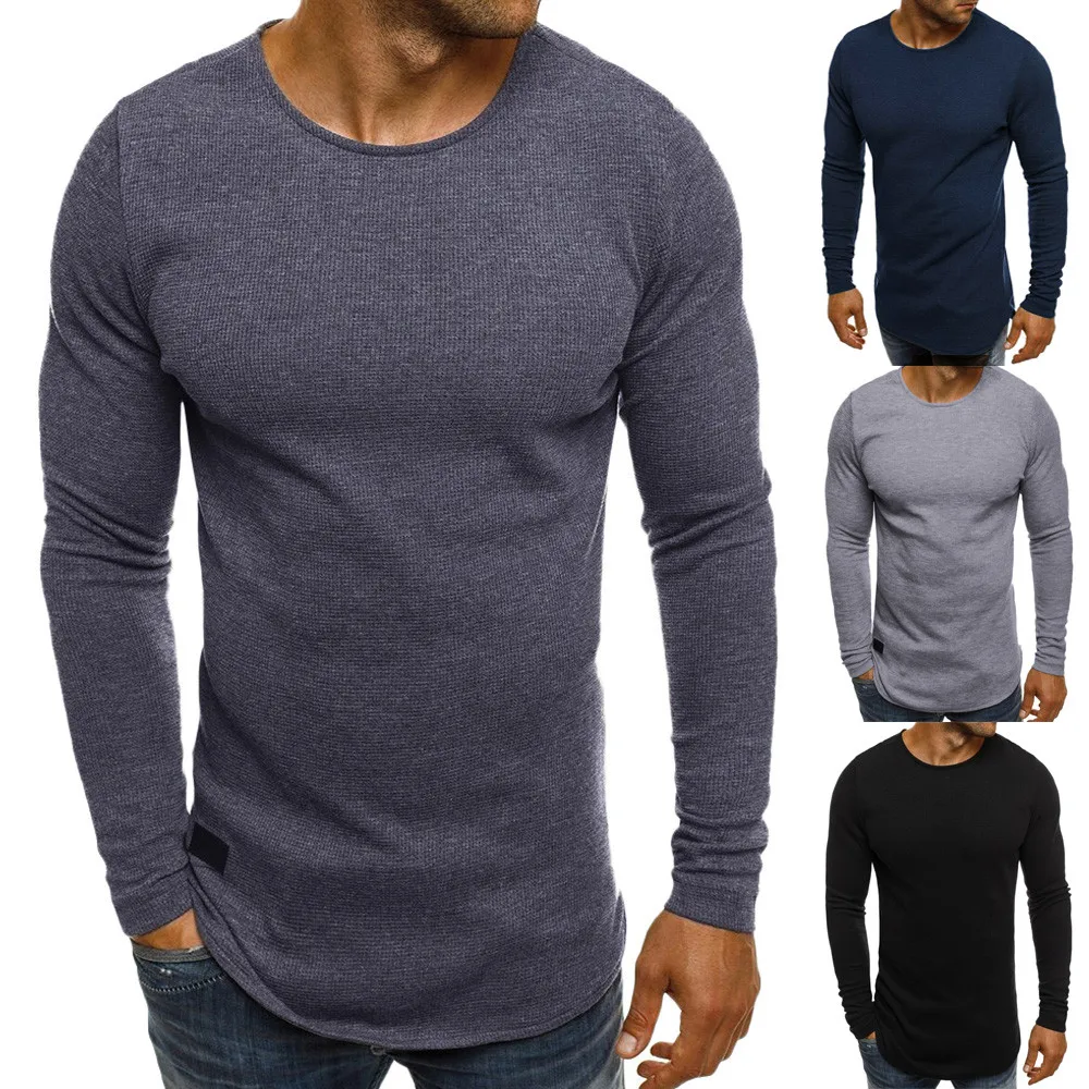 2018 новый мужской повседневный однотонный пуловер с длинными рукавами стильная и