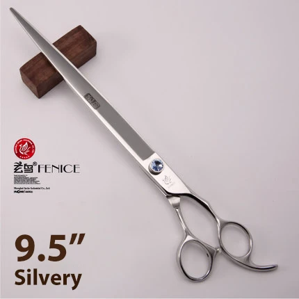 Silvery 9.5 inch Fenice 7,5/8,0/9,0/9,5/10 дюймов Высокое качество красочные ручки Профессиональные ПЭТ Уход за лошадьми Собака Ножницы Прямые - Цвет: Silvery 9.5 inch