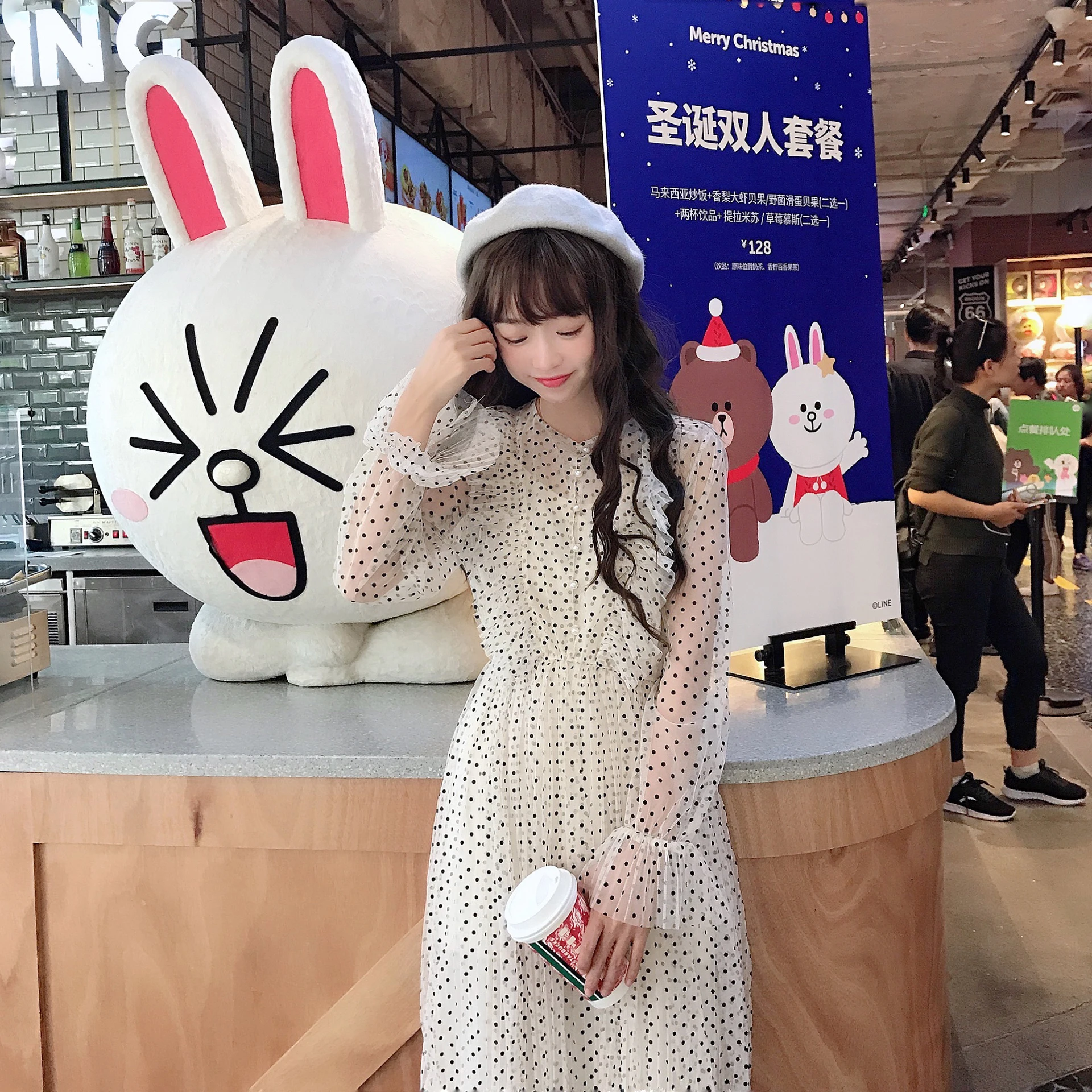 2019 Новое модное женское платье с круглым вырезом и оборками милое в горошек