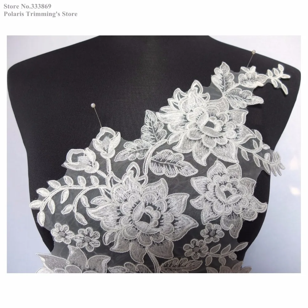 Newest Cream/Ivory/Offwhite Flower Embroidery Lace Appliques Collar Dance Dress Costume DECOR Wedding Bridal Accessories PBNC86M | Дом и сад