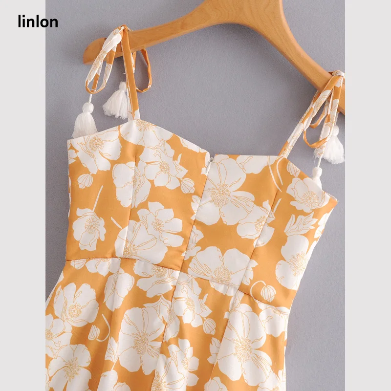 Linlon Женская летняя обувь желтый цветок трапециевидной формы с принтом короткое