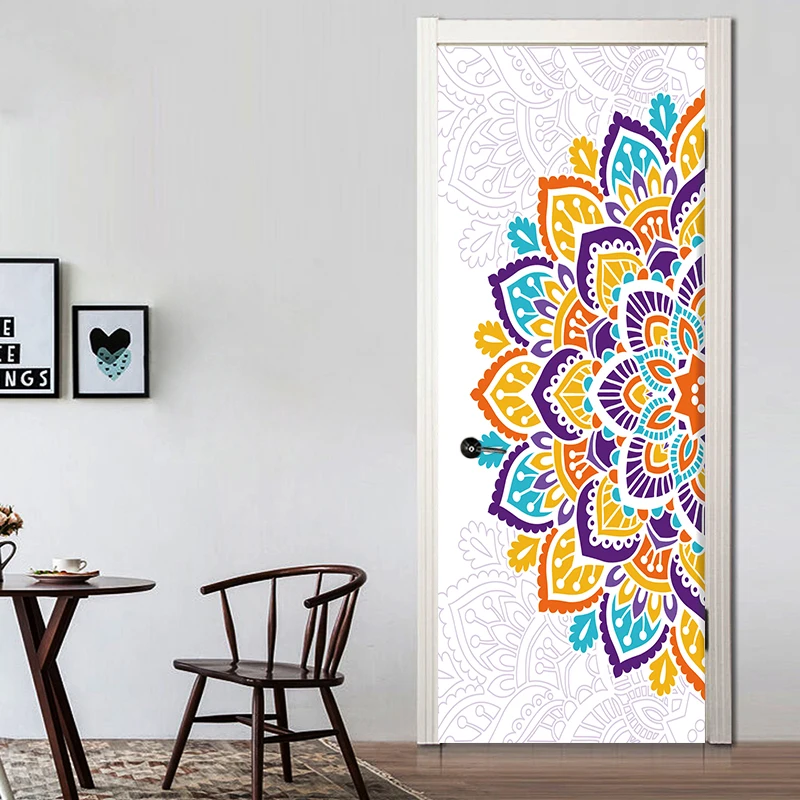 

77*200cm Wonderful A Half Colorful Mandala Flower Oil Painting Wall Sticker Wallpaper Door Stickers Home Decor YMT072