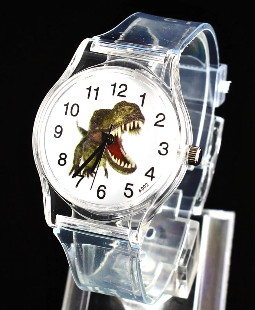 Часы Детские с мультяшным тираннозавром прозрачные кварцевые наручные черепом