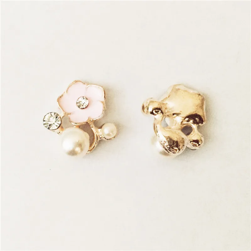 50 шт./пакет со стразами и жемчугом розовые цветы золотой цвет ювелирный сплав