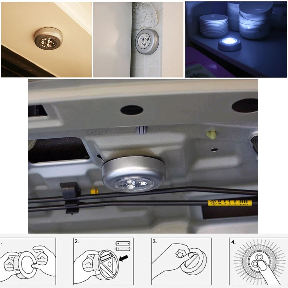 10 шт. 3 светодиодных беспроводных палки коснитесь Шкаф сенсорный светильник