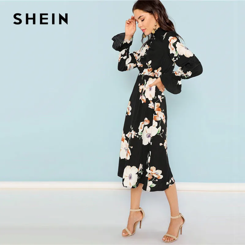 SHEIN Нарядное Платье С Цветочным Принтом Для Девочек, Платье С Длинным Рукавом
