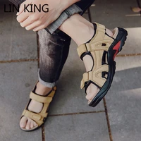 lin king big size 48 men summer sandals fashion genuine leather gladiator sandals comfortable beach shoes man roman casual shoes