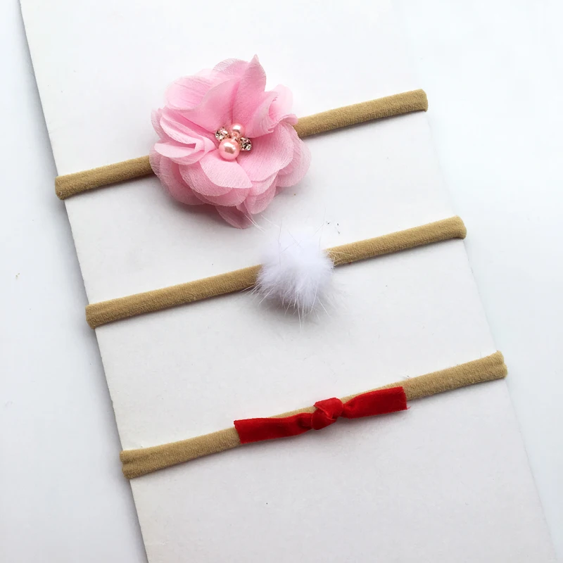 TIPPA 3pc baby girl boy spandex nylon rabbit ear headband children skinny stretchy Non-Marking Flower Bowknot elastic hair Band | Детская