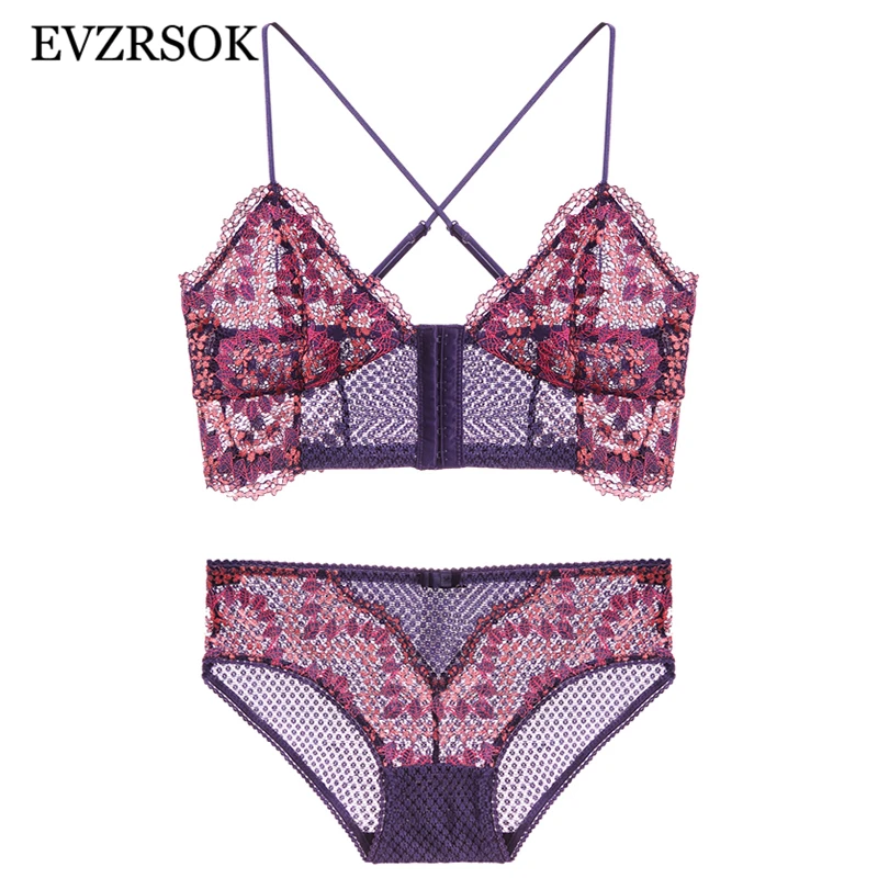 2018 новый комплект бюстгальтер и трусики с застежкой спереди бесшовное кружевное