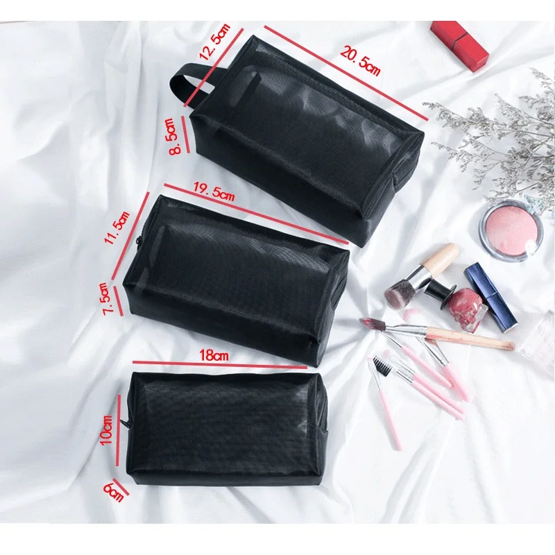 black makeup bag 1 шт. сетчатая прозрачная косметичка на молнии, косметички для женщин, моющийся однотонный органайзер для путешествий, черная косметичка, Прямая поставка - Цвет: black makeup bag