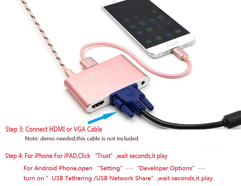USB HDMI ТВ VGA Аудио Видео адаптер AV конвертер для iPhone X XS MAX XR 5 6 7 8 Plus для samsung Galaxy S6 S7 edge S8 S9 Android