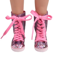 18 inch girls doll shoes delicate shiny purple blue high top american newborn canvas shoe baby toys fit 43 cm baby dolls s229